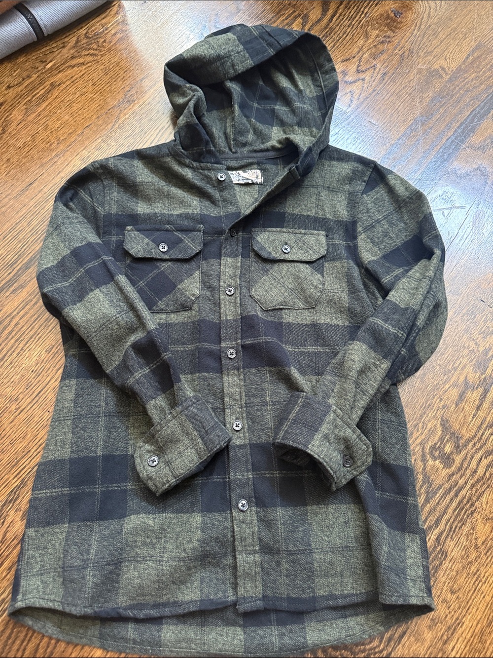 First Wave Olive and Black Plaid Hooded Button-Up Jacket